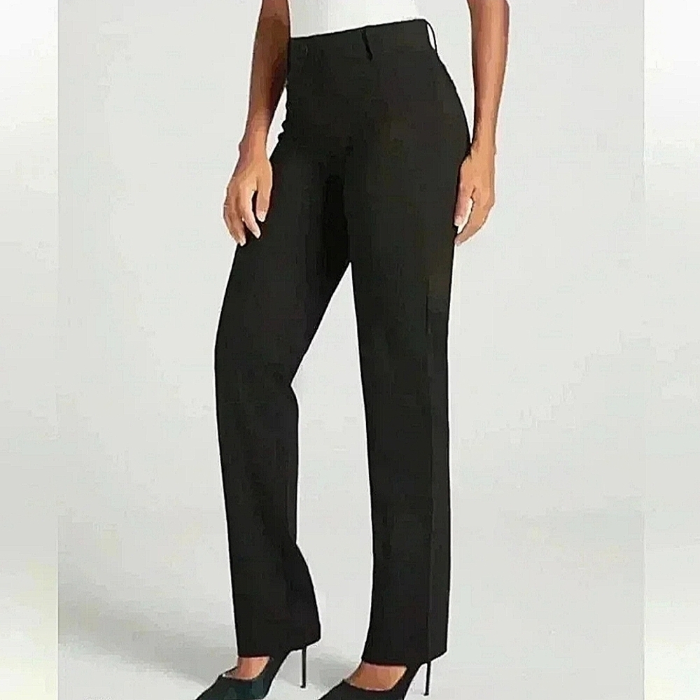 Betabrand-Classic Dress Pant Yoga Pant Bootcut in Black-Size Petite Large